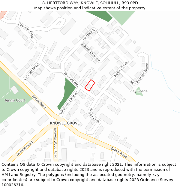 8, HERTFORD WAY, KNOWLE, SOLIHULL, B93 0PD: Location map and indicative extent of plot