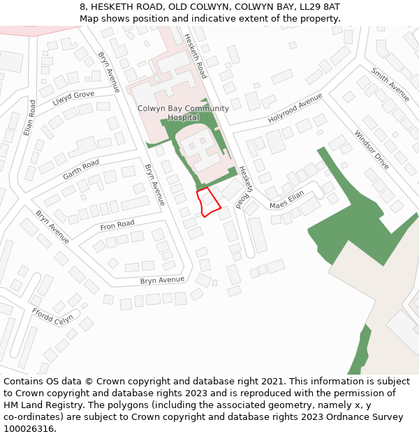 8, HESKETH ROAD, OLD COLWYN, COLWYN BAY, LL29 8AT: Location map and indicative extent of plot