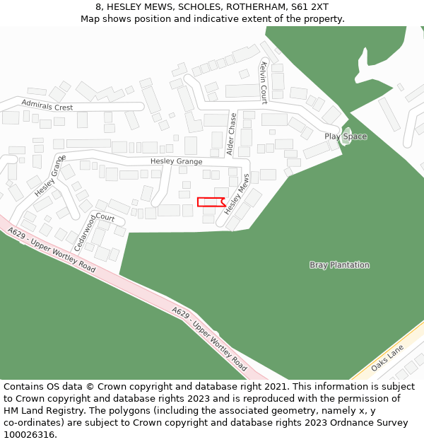 8, HESLEY MEWS, SCHOLES, ROTHERHAM, S61 2XT: Location map and indicative extent of plot