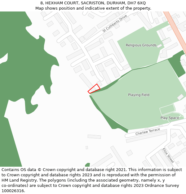 8, HEXHAM COURT, SACRISTON, DURHAM, DH7 6XQ: Location map and indicative extent of plot