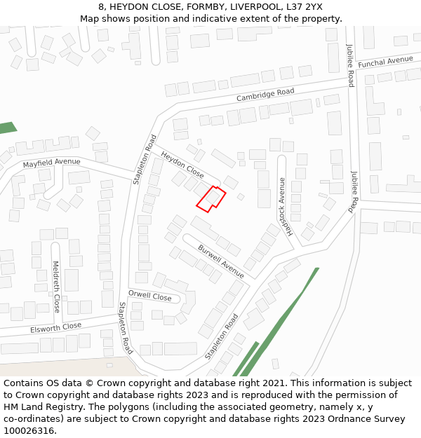 8, HEYDON CLOSE, FORMBY, LIVERPOOL, L37 2YX: Location map and indicative extent of plot