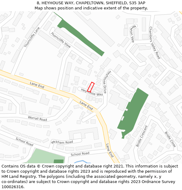 8, HEYHOUSE WAY, CHAPELTOWN, SHEFFIELD, S35 3AP: Location map and indicative extent of plot