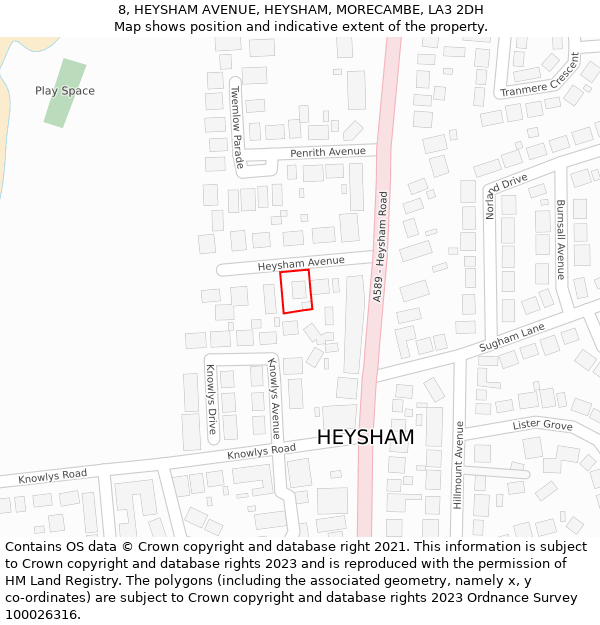 8, HEYSHAM AVENUE, HEYSHAM, MORECAMBE, LA3 2DH: Location map and indicative extent of plot