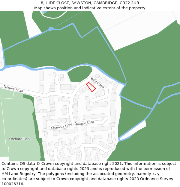 8, HIDE CLOSE, SAWSTON, CAMBRIDGE, CB22 3UR: Location map and indicative extent of plot