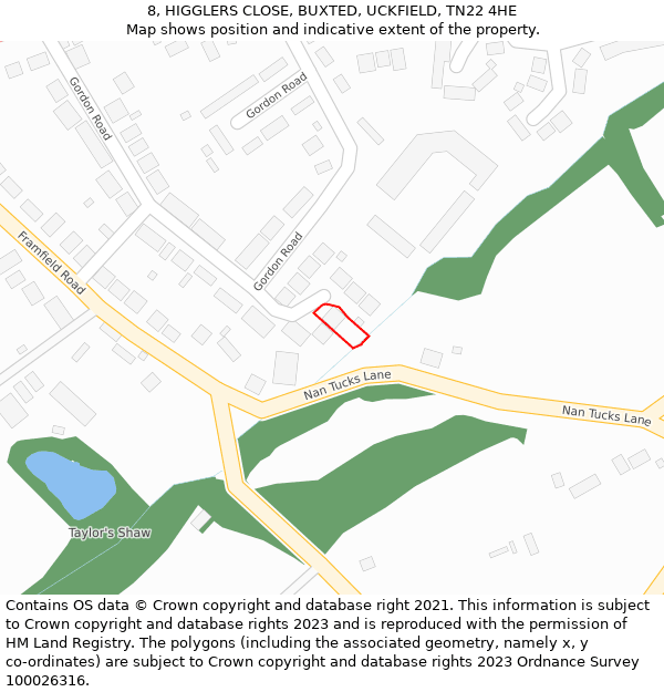 8, HIGGLERS CLOSE, BUXTED, UCKFIELD, TN22 4HE: Location map and indicative extent of plot