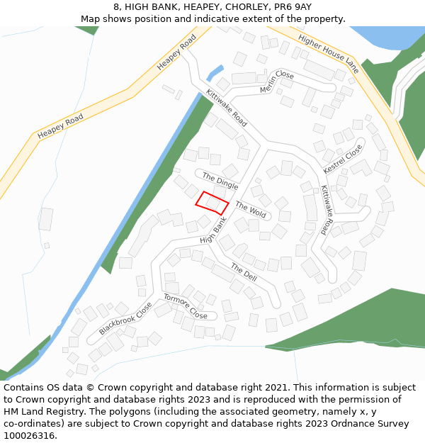 8, HIGH BANK, HEAPEY, CHORLEY, PR6 9AY: Location map and indicative extent of plot