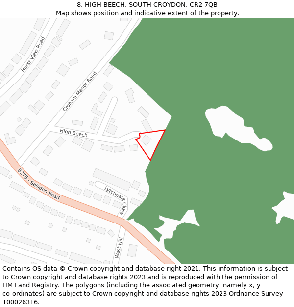 8, HIGH BEECH, SOUTH CROYDON, CR2 7QB: Location map and indicative extent of plot