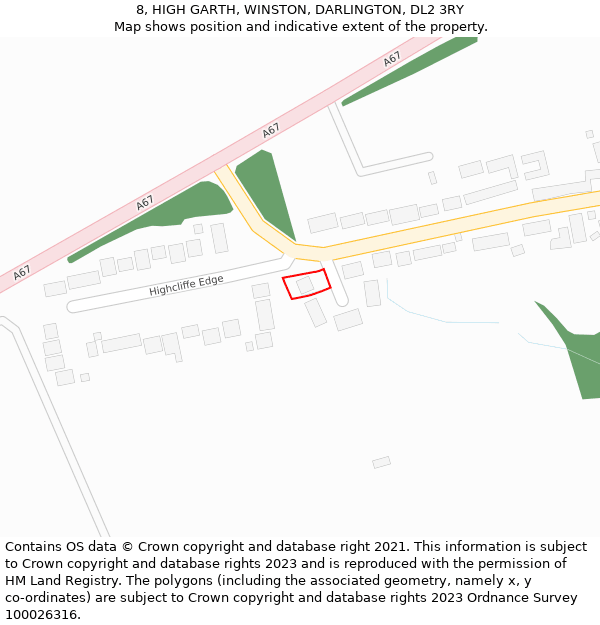 8, HIGH GARTH, WINSTON, DARLINGTON, DL2 3RY: Location map and indicative extent of plot