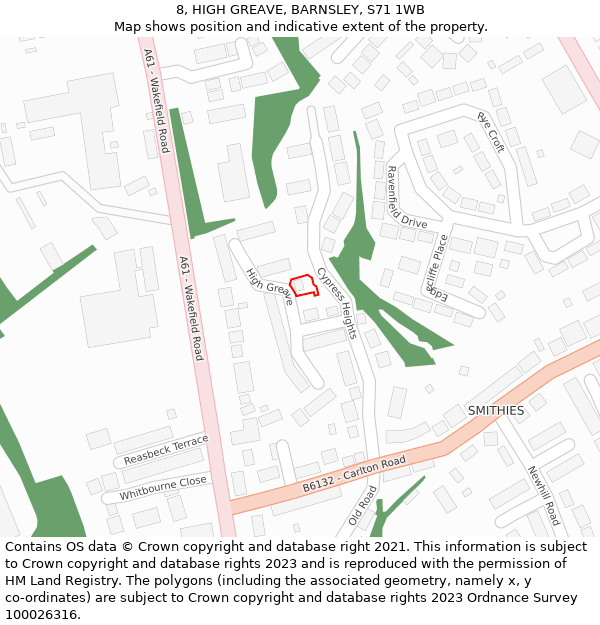 8, HIGH GREAVE, BARNSLEY, S71 1WB: Location map and indicative extent of plot