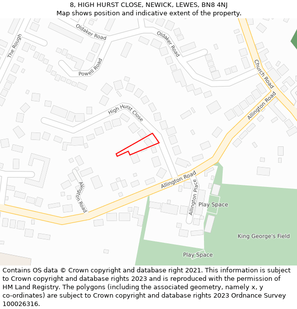 8, HIGH HURST CLOSE, NEWICK, LEWES, BN8 4NJ: Location map and indicative extent of plot