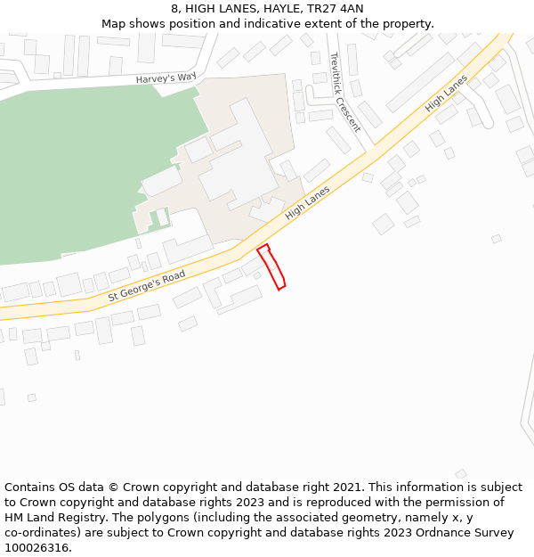 8, HIGH LANES, HAYLE, TR27 4AN: Location map and indicative extent of plot