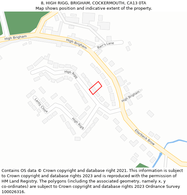 8, HIGH RIGG, BRIGHAM, COCKERMOUTH, CA13 0TA: Location map and indicative extent of plot