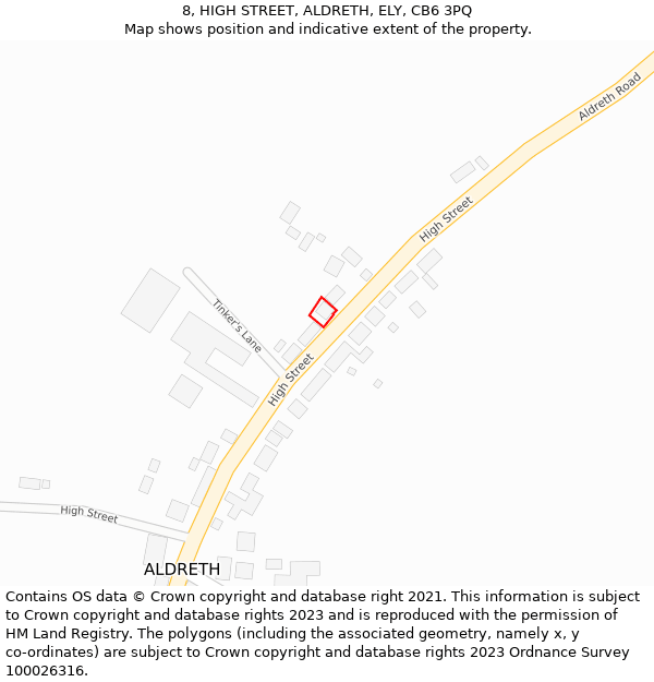 8, HIGH STREET, ALDRETH, ELY, CB6 3PQ: Location map and indicative extent of plot