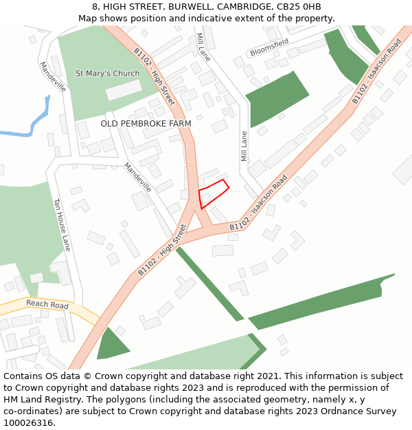 8, HIGH STREET, BURWELL, CAMBRIDGE, CB25 0HB: Location map and indicative extent of plot