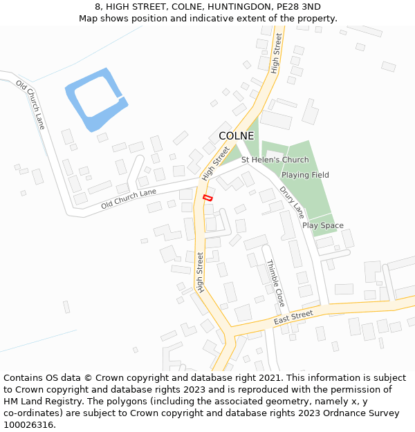 8, HIGH STREET, COLNE, HUNTINGDON, PE28 3ND: Location map and indicative extent of plot