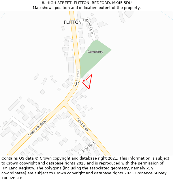8, HIGH STREET, FLITTON, BEDFORD, MK45 5DU: Location map and indicative extent of plot