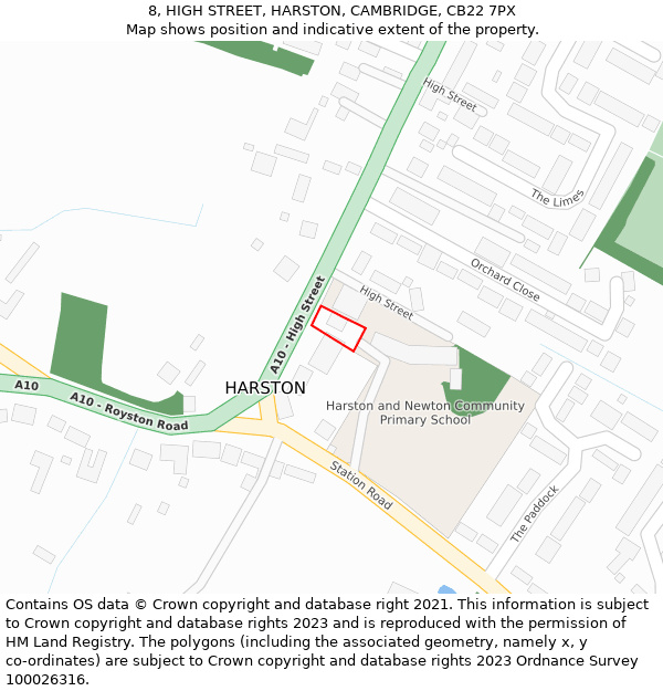 8, HIGH STREET, HARSTON, CAMBRIDGE, CB22 7PX: Location map and indicative extent of plot