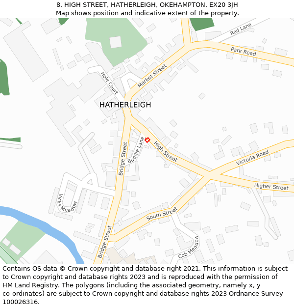 8, HIGH STREET, HATHERLEIGH, OKEHAMPTON, EX20 3JH: Location map and indicative extent of plot