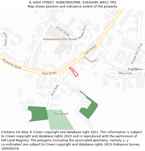 8, HIGH STREET, HONEYBOURNE, EVESHAM, WR11 7PQ: Location map and indicative extent of plot