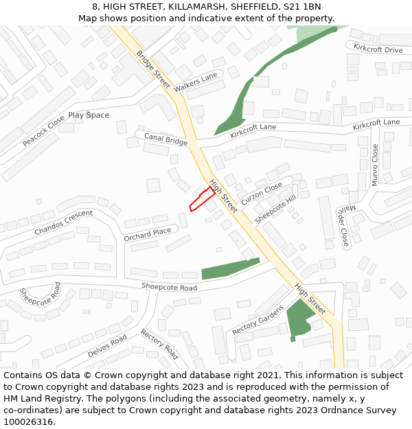 8, HIGH STREET, KILLAMARSH, SHEFFIELD, S21 1BN: Location map and indicative extent of plot