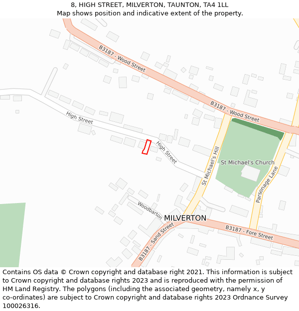 8, HIGH STREET, MILVERTON, TAUNTON, TA4 1LL: Location map and indicative extent of plot