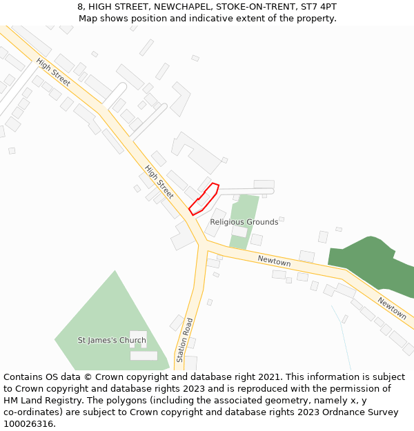 8, HIGH STREET, NEWCHAPEL, STOKE-ON-TRENT, ST7 4PT: Location map and indicative extent of plot