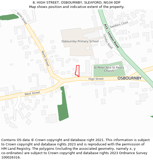 8, HIGH STREET, OSBOURNBY, SLEAFORD, NG34 0DP: Location map and indicative extent of plot