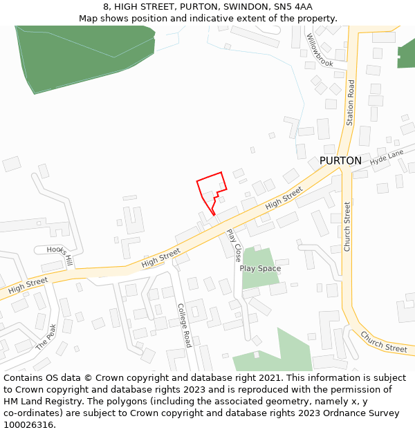 8, HIGH STREET, PURTON, SWINDON, SN5 4AA: Location map and indicative extent of plot