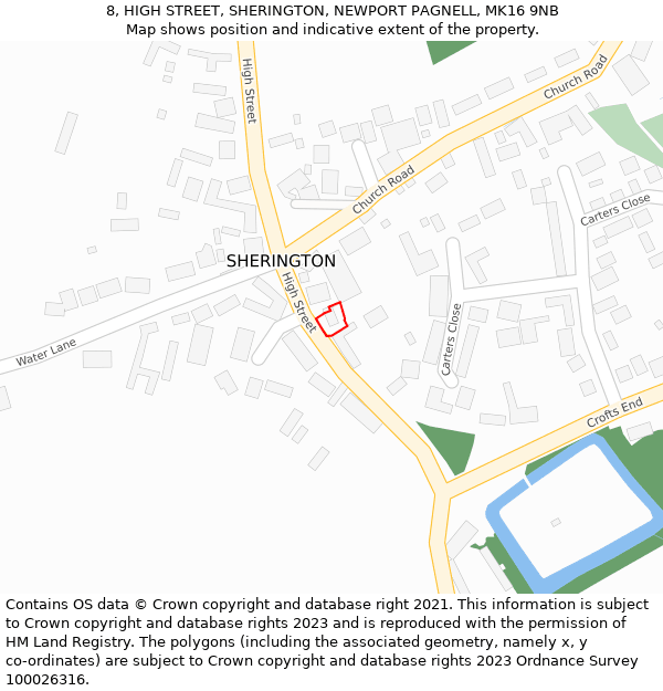 8, HIGH STREET, SHERINGTON, NEWPORT PAGNELL, MK16 9NB: Location map and indicative extent of plot