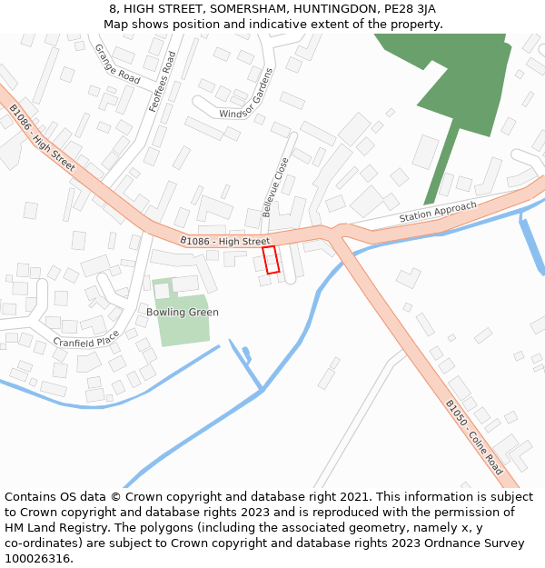 8, HIGH STREET, SOMERSHAM, HUNTINGDON, PE28 3JA: Location map and indicative extent of plot