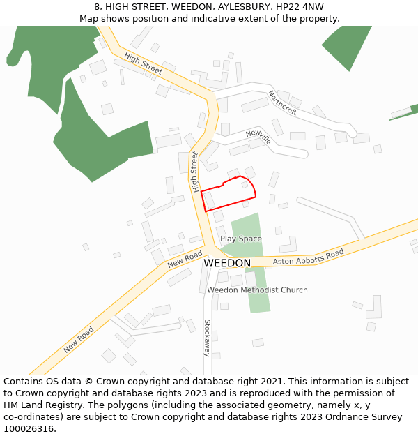 8, HIGH STREET, WEEDON, AYLESBURY, HP22 4NW: Location map and indicative extent of plot