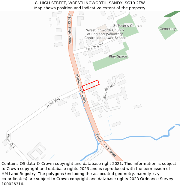 8, HIGH STREET, WRESTLINGWORTH, SANDY, SG19 2EW: Location map and indicative extent of plot