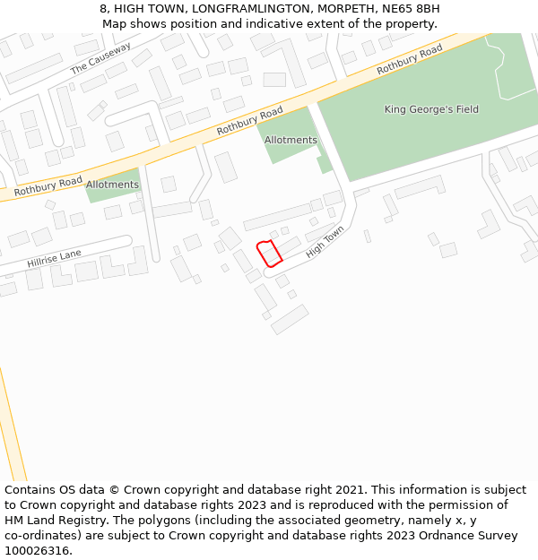 8, HIGH TOWN, LONGFRAMLINGTON, MORPETH, NE65 8BH: Location map and indicative extent of plot