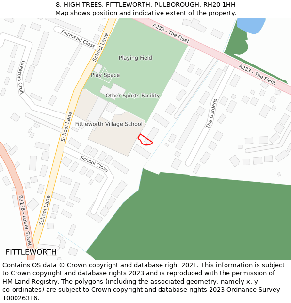 8, HIGH TREES, FITTLEWORTH, PULBOROUGH, RH20 1HH: Location map and indicative extent of plot