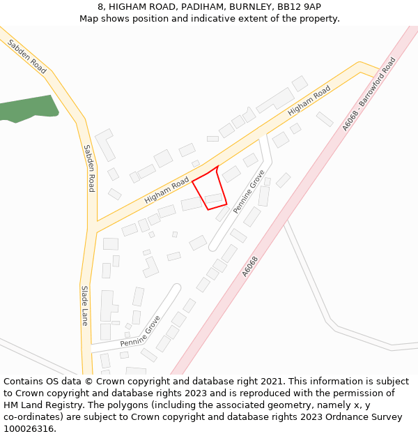 8, HIGHAM ROAD, PADIHAM, BURNLEY, BB12 9AP: Location map and indicative extent of plot