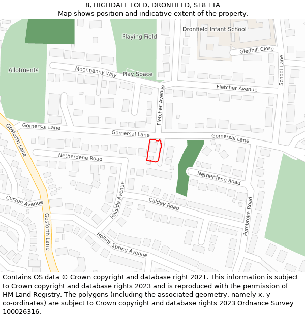 8, HIGHDALE FOLD, DRONFIELD, S18 1TA: Location map and indicative extent of plot