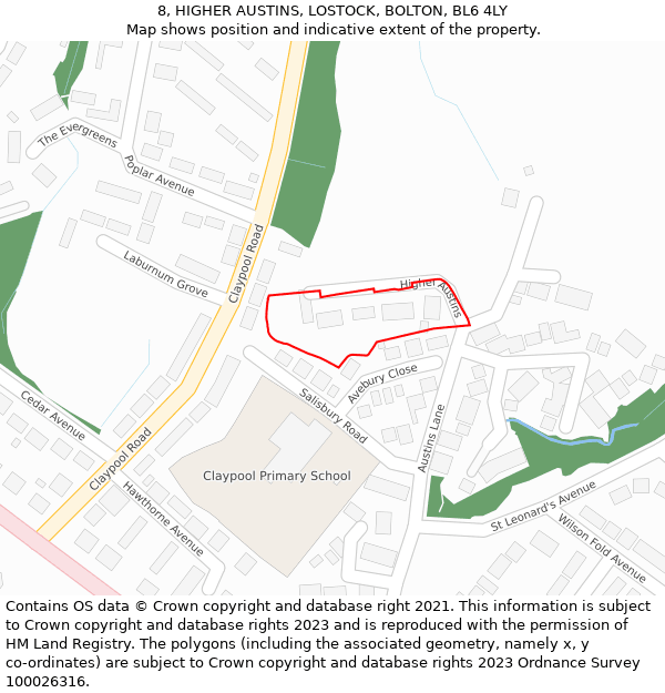 8, HIGHER AUSTINS, LOSTOCK, BOLTON, BL6 4LY: Location map and indicative extent of plot