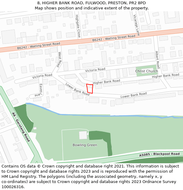 8, HIGHER BANK ROAD, FULWOOD, PRESTON, PR2 8PD: Location map and indicative extent of plot