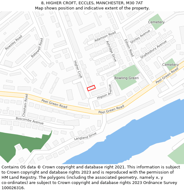 8, HIGHER CROFT, ECCLES, MANCHESTER, M30 7AT: Location map and indicative extent of plot