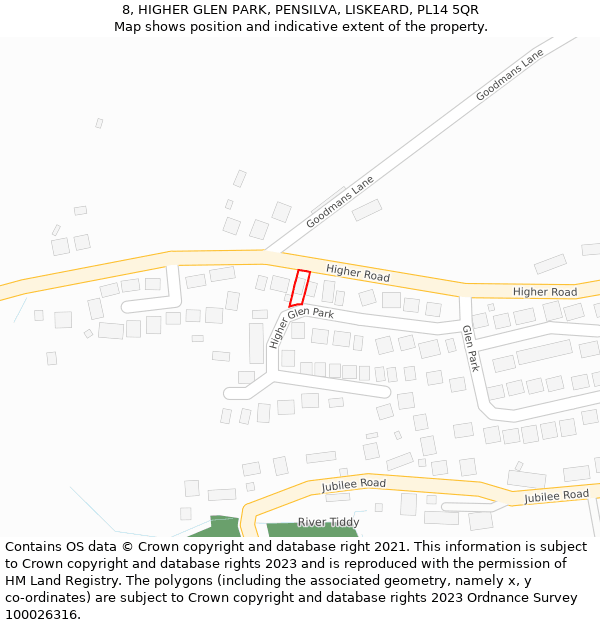 8, HIGHER GLEN PARK, PENSILVA, LISKEARD, PL14 5QR: Location map and indicative extent of plot