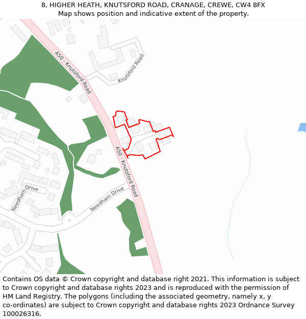 8, HIGHER HEATH, KNUTSFORD ROAD, CRANAGE, CREWE, CW4 8FX: Location map and indicative extent of plot