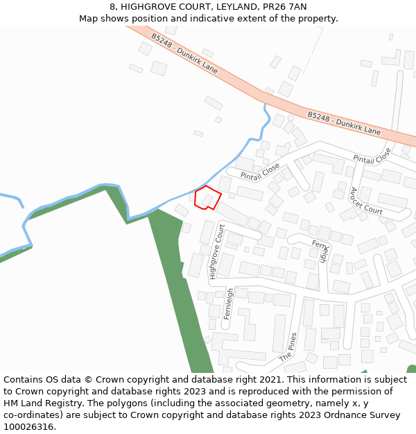 8, HIGHGROVE COURT, LEYLAND, PR26 7AN: Location map and indicative extent of plot