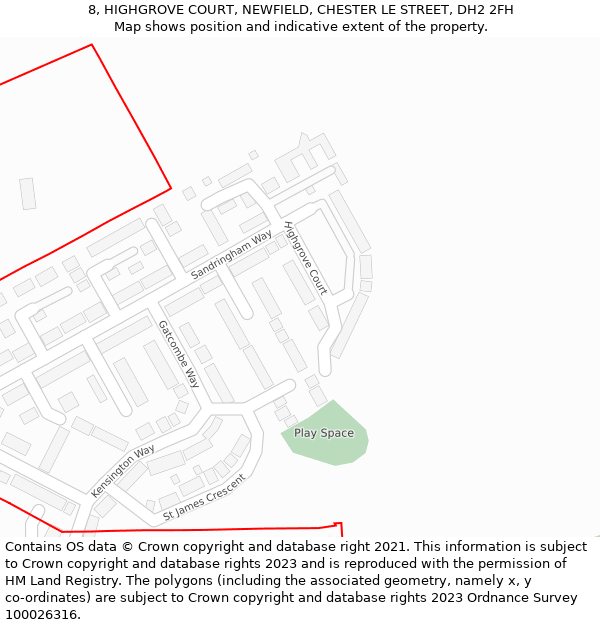 8, HIGHGROVE COURT, NEWFIELD, CHESTER LE STREET, DH2 2FH: Location map and indicative extent of plot