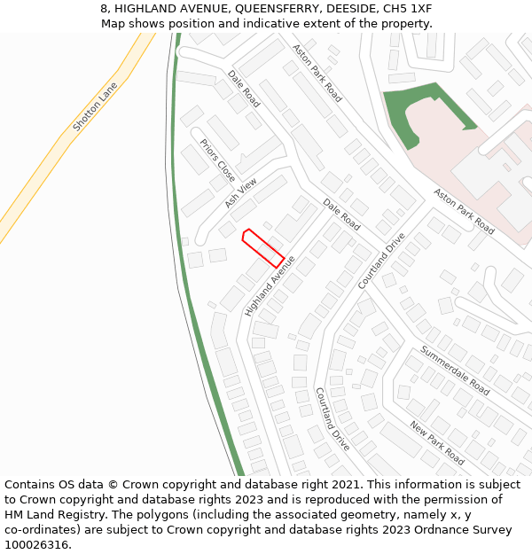 8, HIGHLAND AVENUE, QUEENSFERRY, DEESIDE, CH5 1XF: Location map and indicative extent of plot