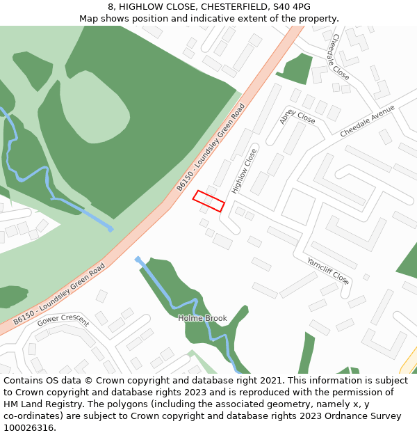 8, HIGHLOW CLOSE, CHESTERFIELD, S40 4PG: Location map and indicative extent of plot