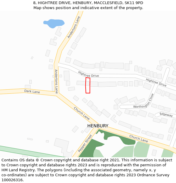 8, HIGHTREE DRIVE, HENBURY, MACCLESFIELD, SK11 9PD: Location map and indicative extent of plot