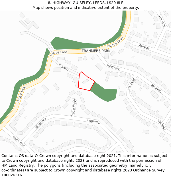 8, HIGHWAY, GUISELEY, LEEDS, LS20 8LF: Location map and indicative extent of plot