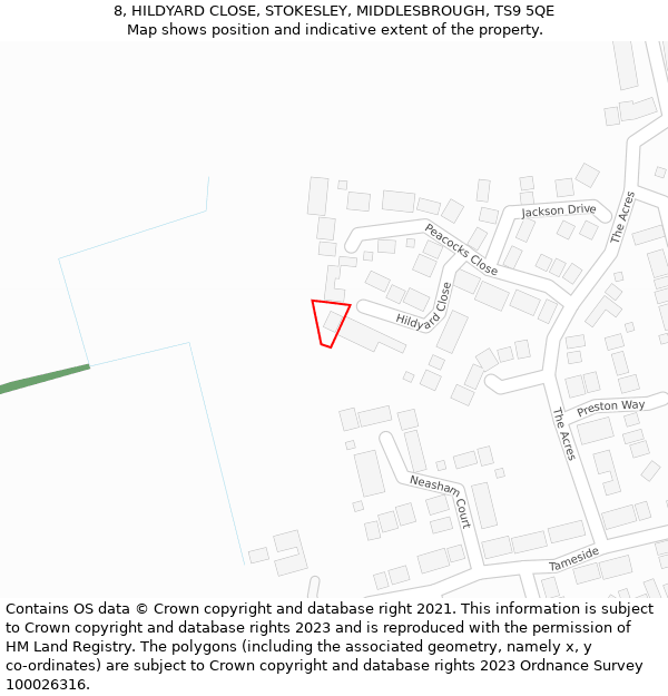 8, HILDYARD CLOSE, STOKESLEY, MIDDLESBROUGH, TS9 5QE: Location map and indicative extent of plot