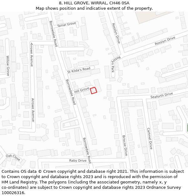 8, HILL GROVE, WIRRAL, CH46 0SA: Location map and indicative extent of plot