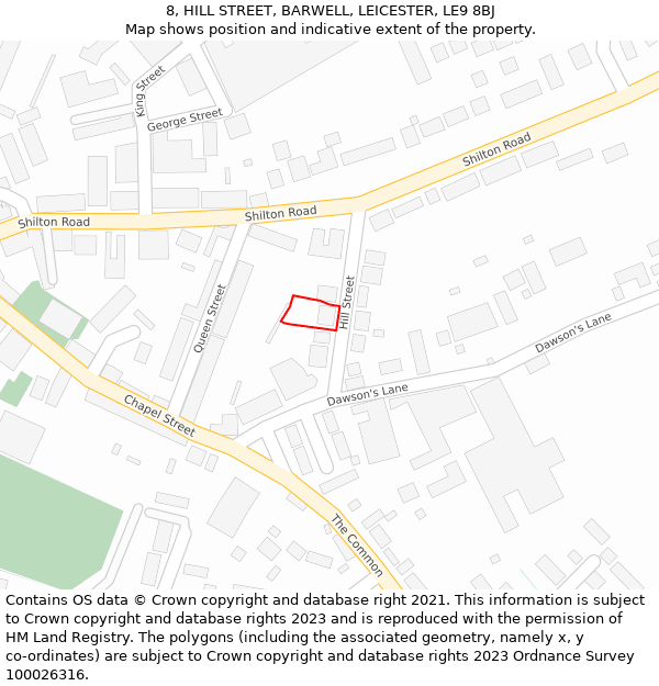 8, HILL STREET, BARWELL, LEICESTER, LE9 8BJ: Location map and indicative extent of plot